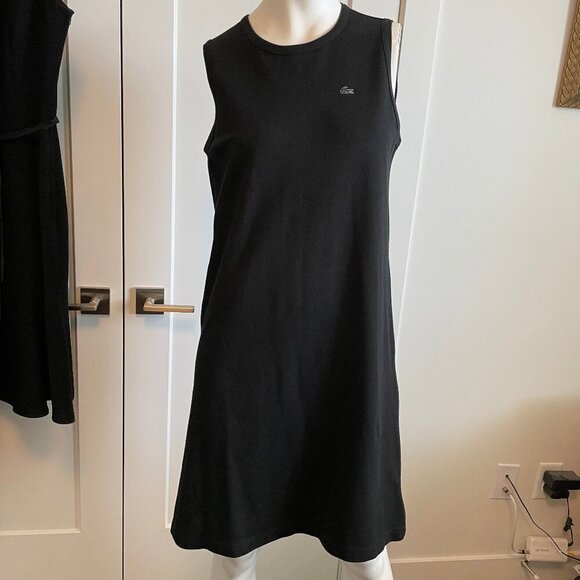 Lacoste Slvless Crew Nk Midi Cotton Sheath Dress Black Sz 42 - Picture 1 of 13